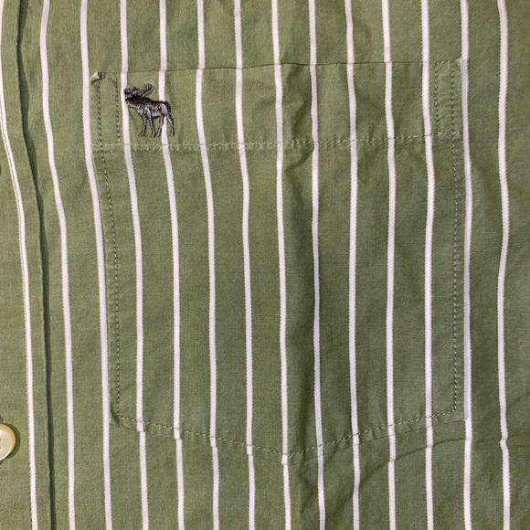 Abercrombie Fitch Muscle Button Up Down Green Work Dress Cotton Business Shirt - Picture 3 of 10